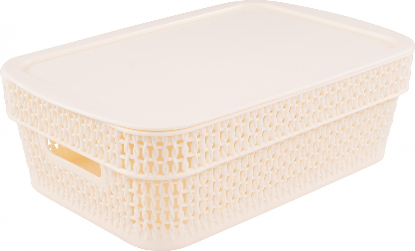 Корзина прямоугольная Ajur 11л с крышкой слоновая кость