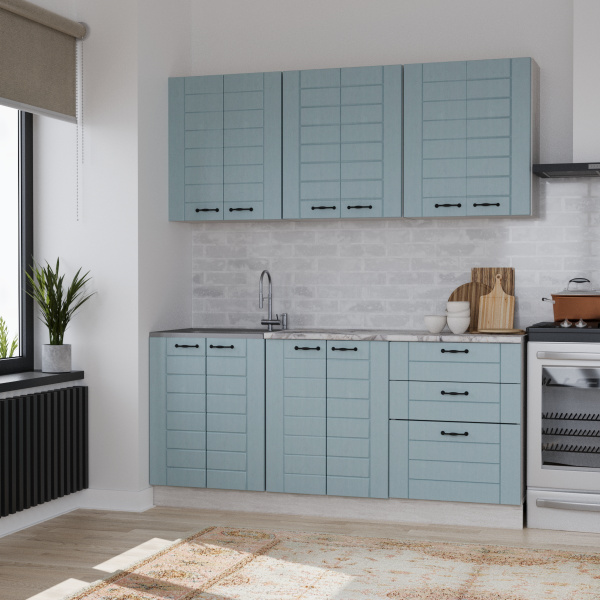 Кухня СОНЕТ  1,8  м  Сосна ЛОФТ / Дуб БИРЮЗА  (столешница Альберика+Планка) 