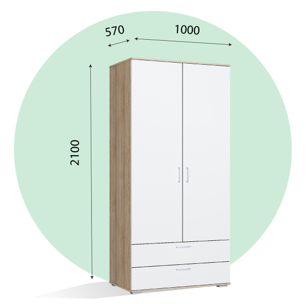 Шкаф ШР 2/1 с ящиками  Лайт белый/корпус дуб сонома