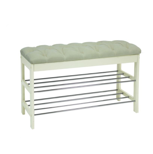 Банкетка Грейс дуб шампань, ткань V51 Бежево-Серый, каретная стяжка