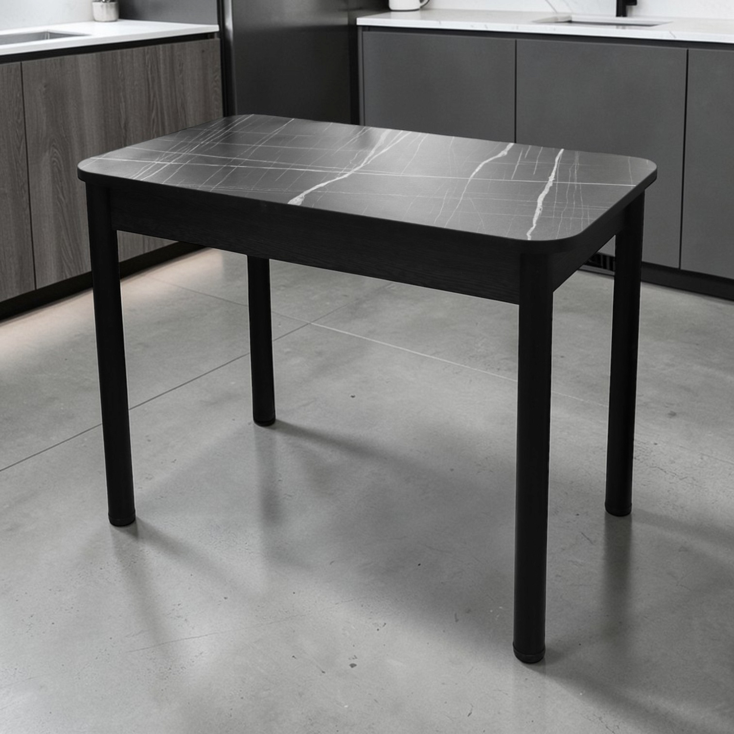 Стол Беседа 980*580 Пластик(Мрамор Тунис черный)B1,Опоры черные+ЛДСП(Бодега темный)