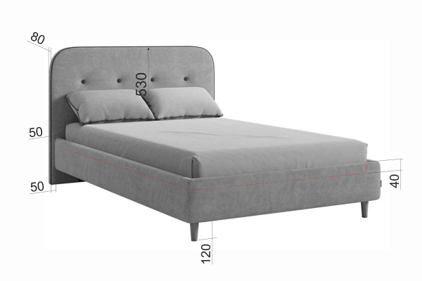 Кровать с основанием Лео 120х200см топаз/галька/велюр